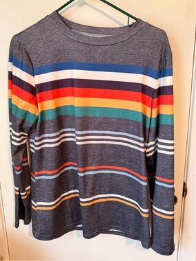 Long Sleeve Stripe Tee - Navy with Multi Color Stripes